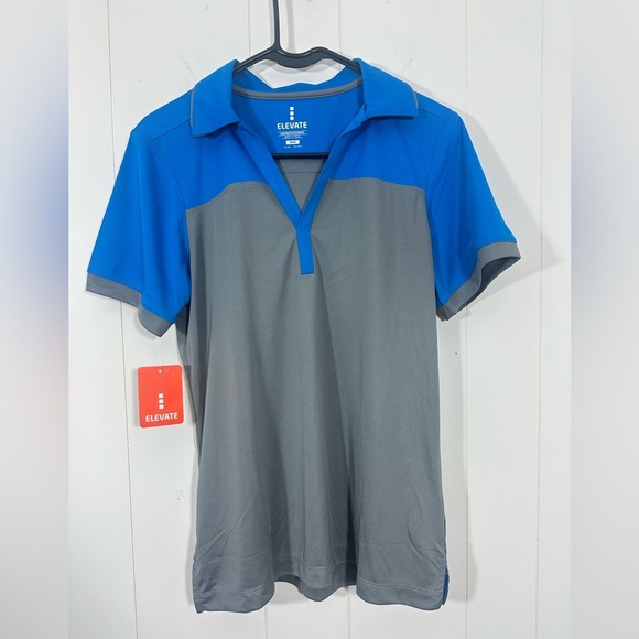NWT Elevate Olympic Women's Size Medium Short Sleeve Steel Gray Blue Polo Shirt - Picture 1 of 6
